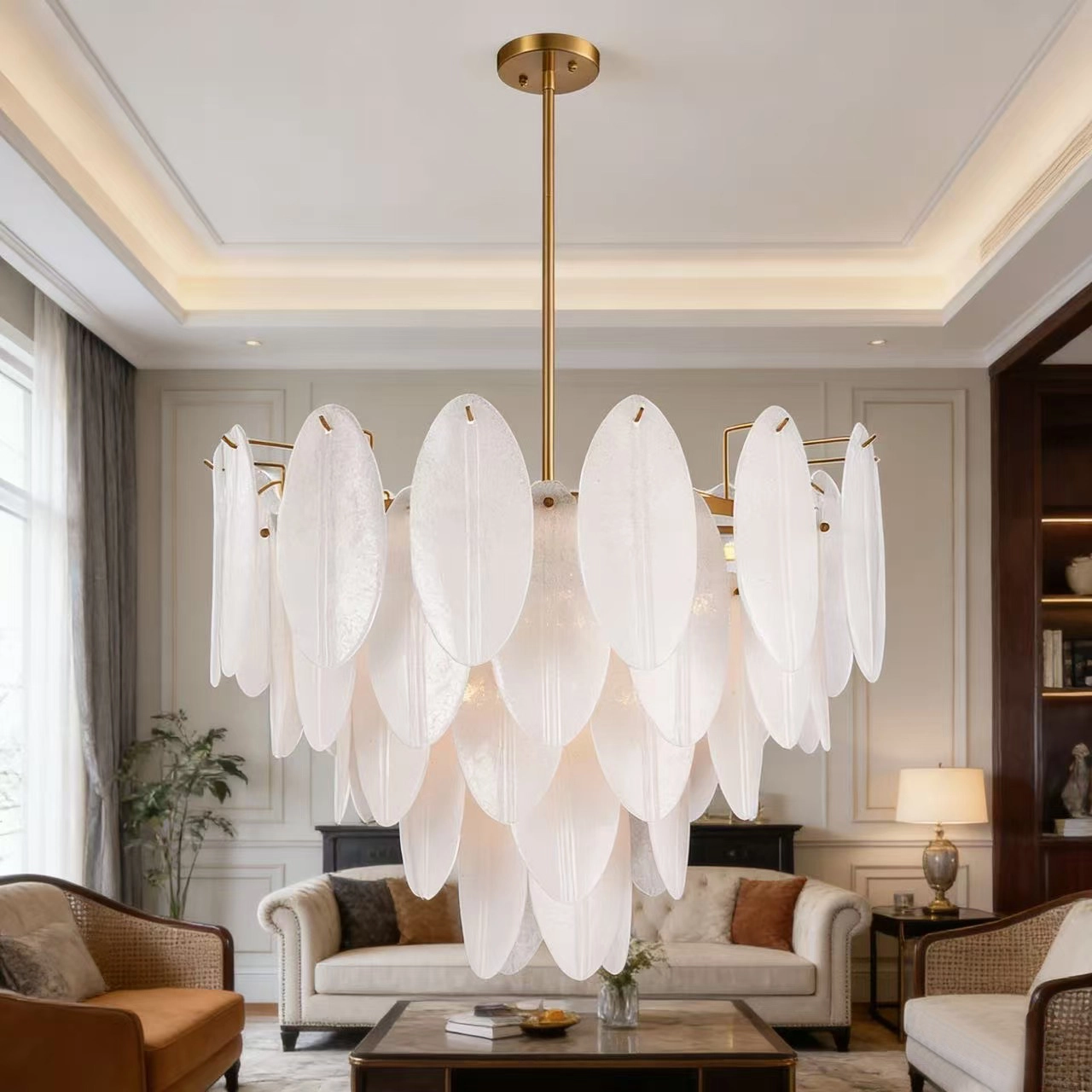 Contemporary Oval Round Frosted Glass Chandelier