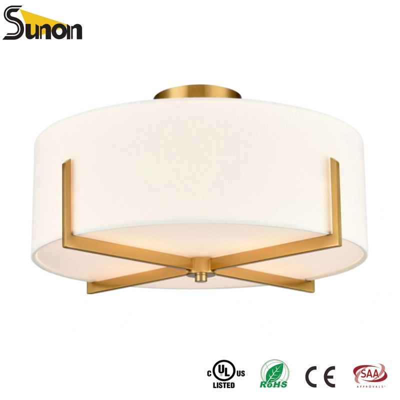 Modern Ceiling Lamp With Cream Textured Fabric Shade